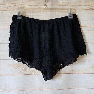 Eberjey Sol Frankie Black Cotton Sheer Shorts with Lace Trim Women's Size M/L
